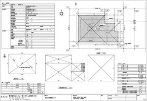 配置図、敷地求積図、建物面積求積図、計画概要、見取図